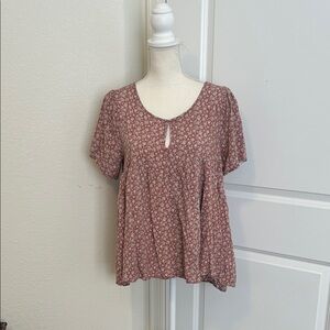 Umgee Floral Pink Short Sleeve Blouse Size Large